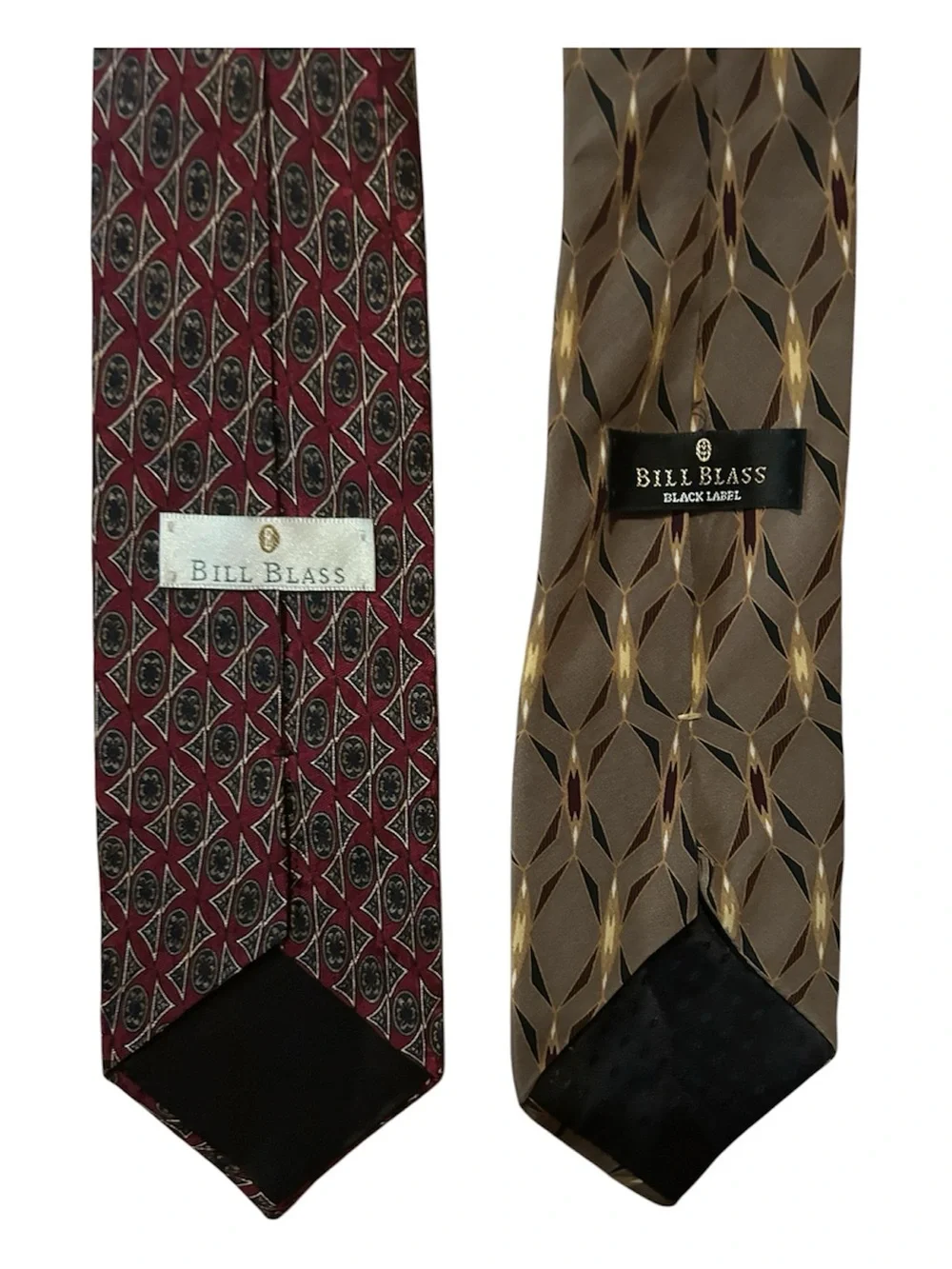 bill blass 💯 SILK Burgundy and Brown Geometric Pattern Neckties
